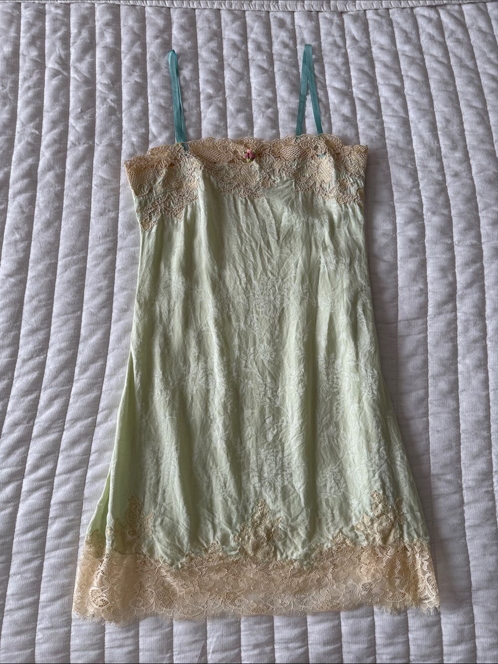 Zara Mint Green Slip Dress with Cream Lace Trim